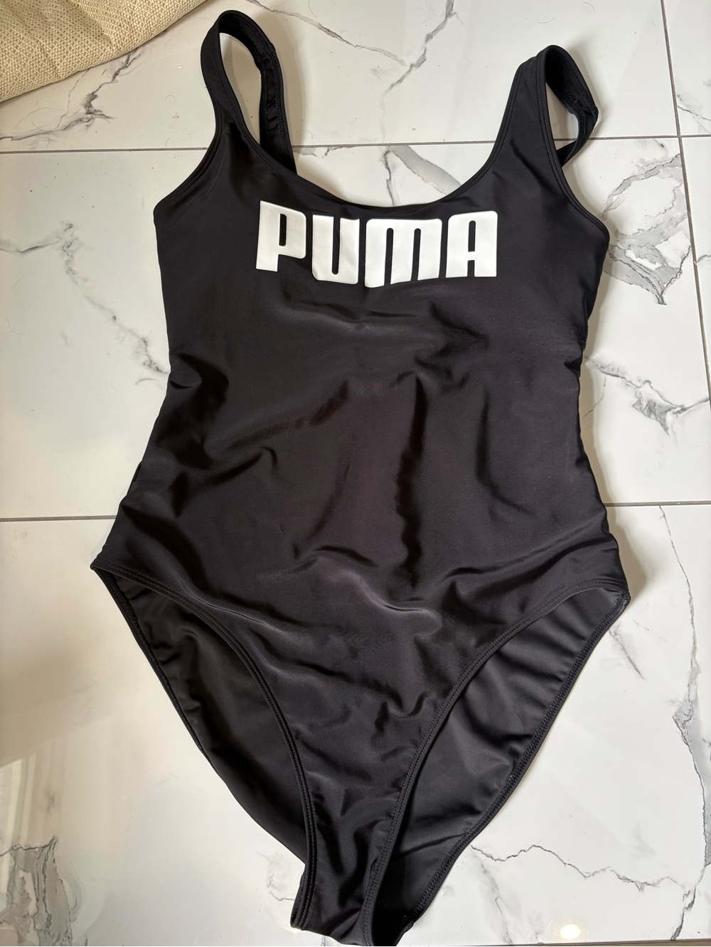 Puma Black Athletic One-Piece with White Logo Tag
